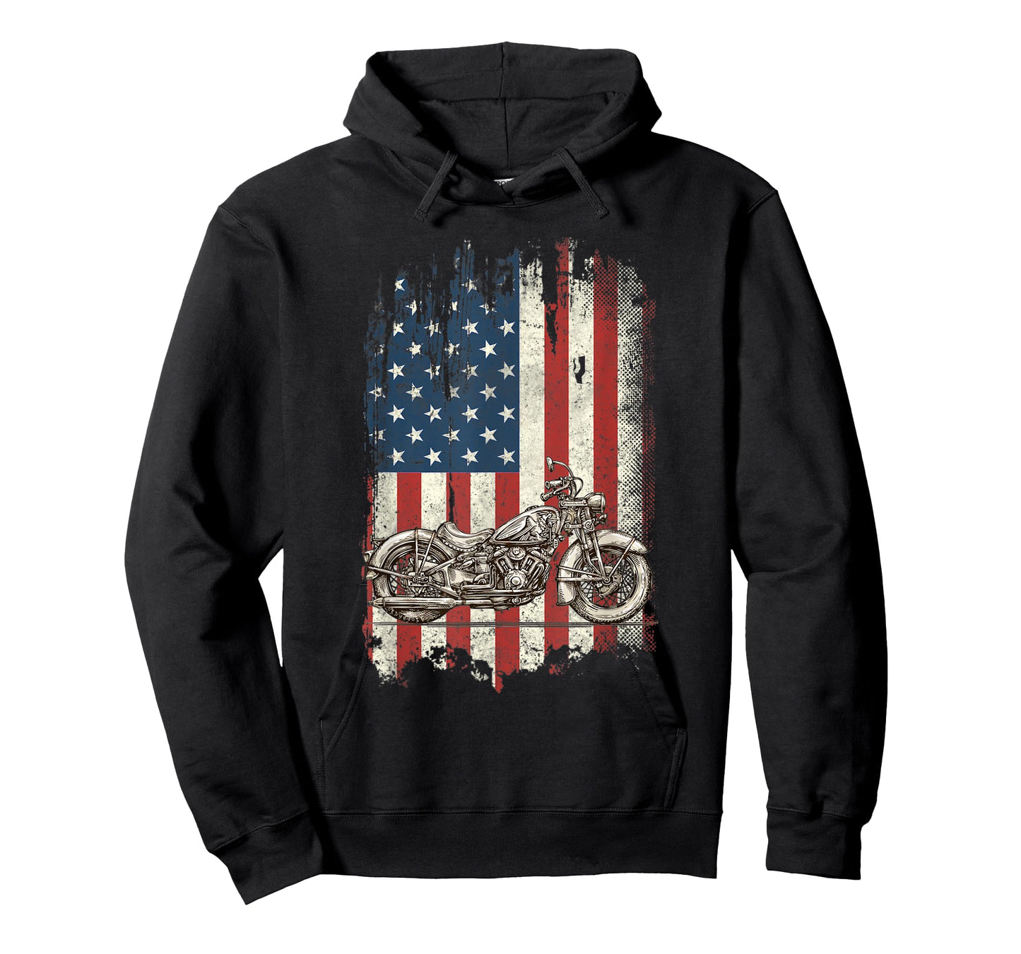 Motorcycle American Flag Distressed Vintage Biker Patriotic Women Kids Men T-Shirt