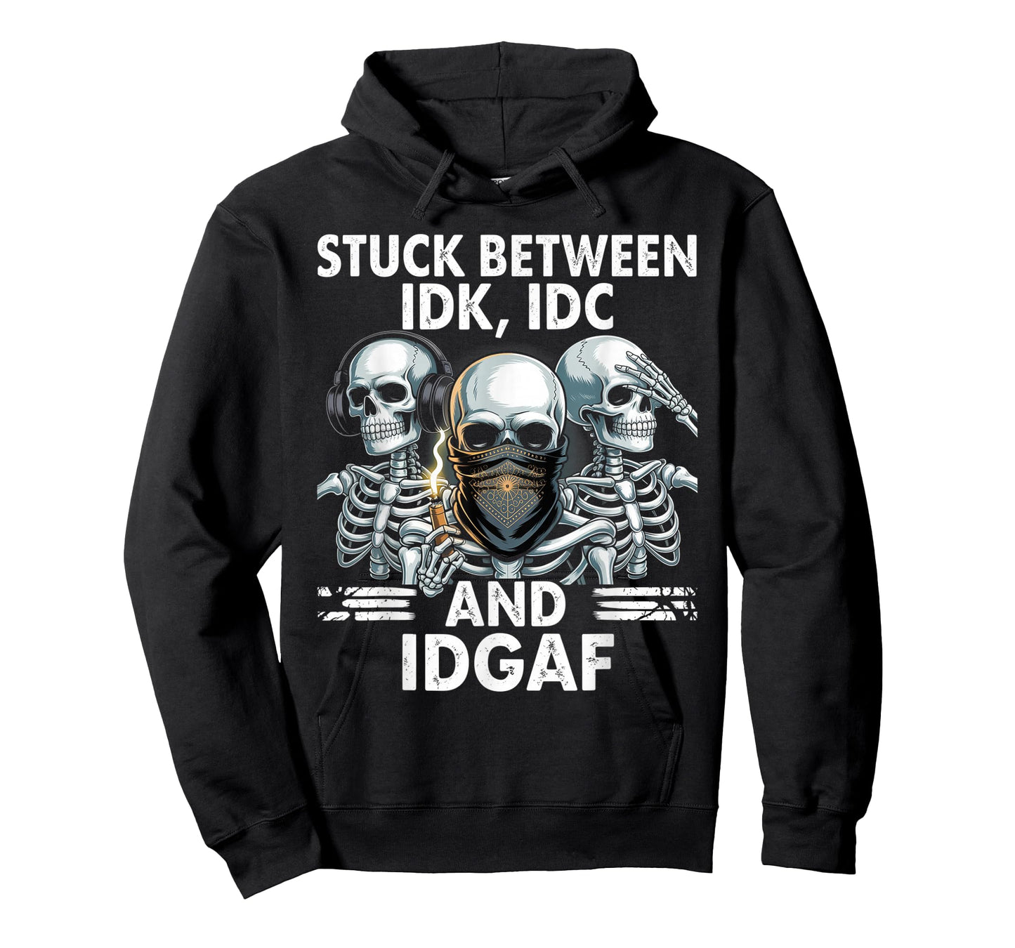 Stuck Between IDK IDC And IDGAF Happy Halloween Skeleton T-Shirt