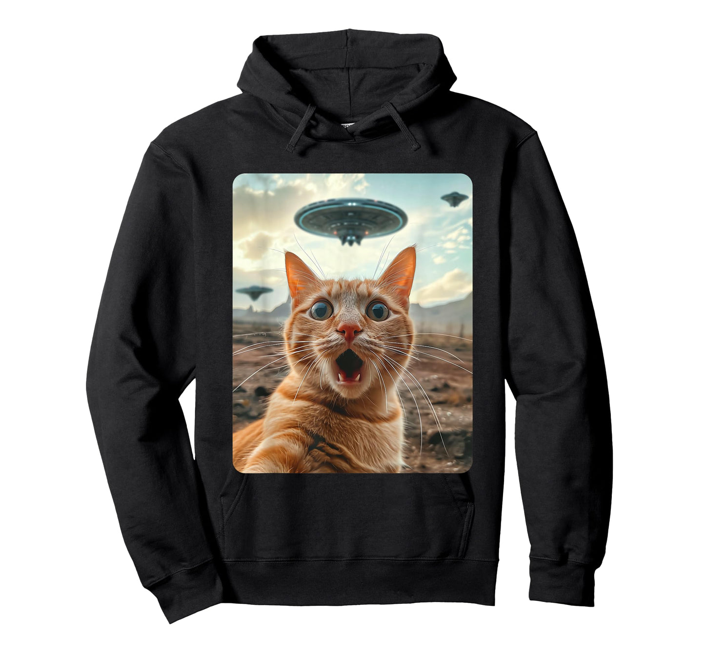 Extraterrestrial Encounter: Cat Selfie with UFO T-Shirt
