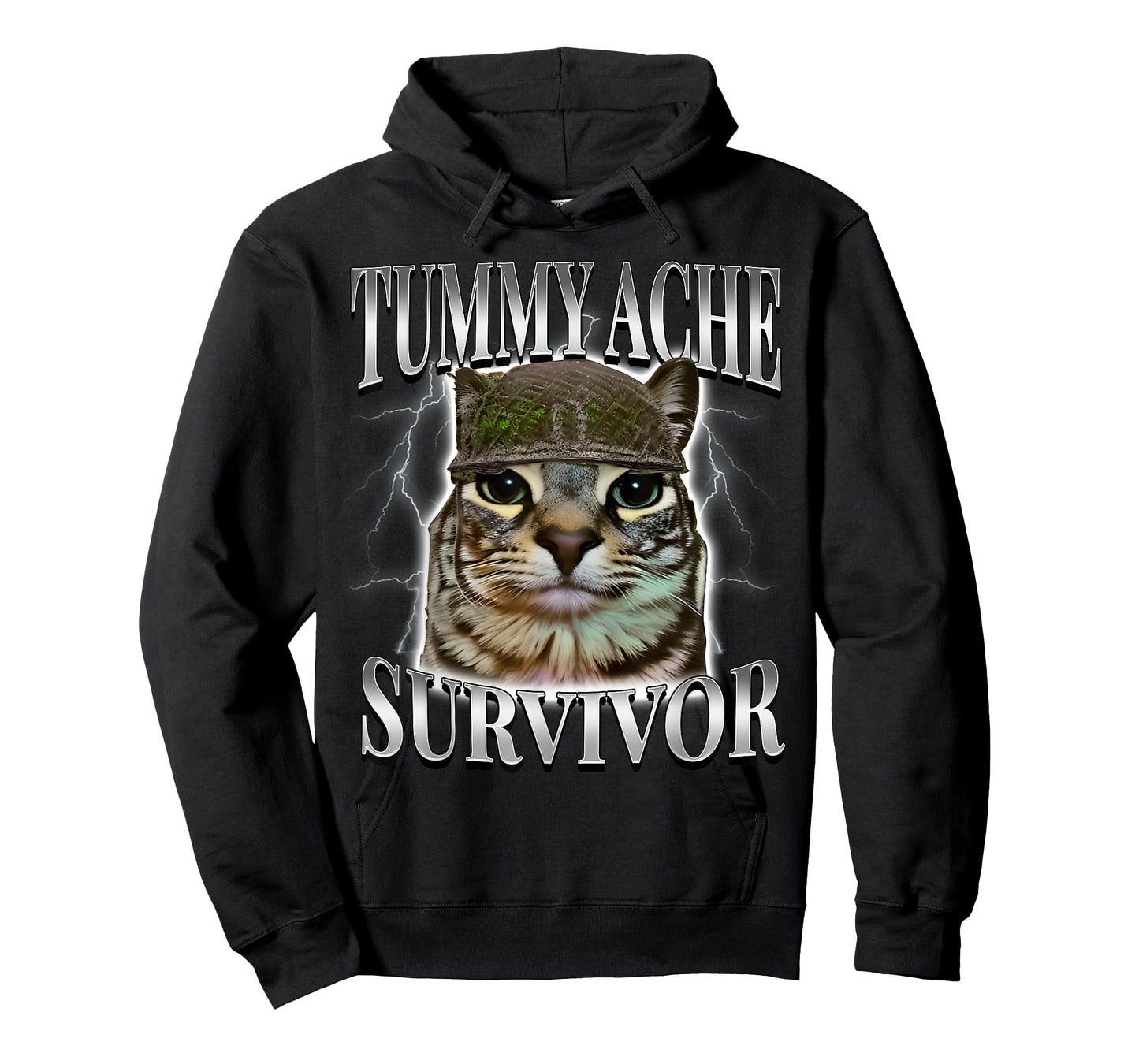 Tummy Ache Survivor Cat Funny Saying Cats Animals Meme T-Shirt