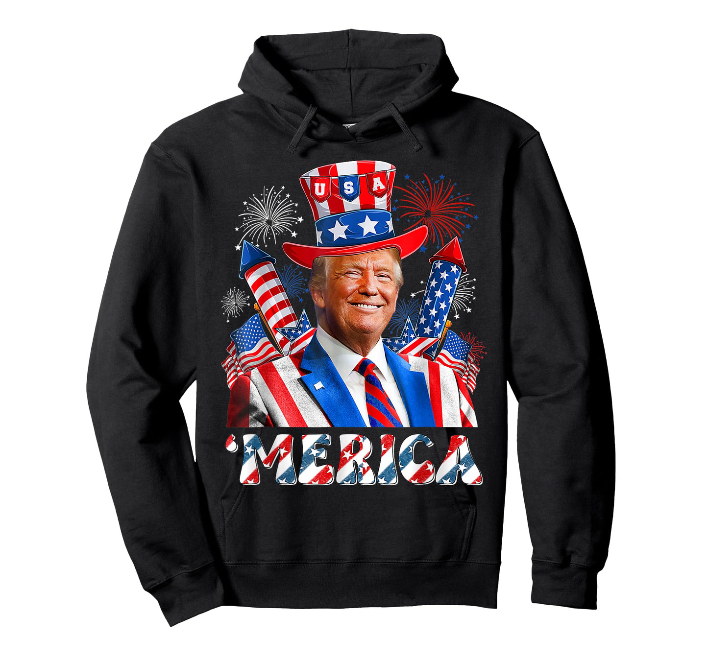 'Merica Trump Happy 4th of July Trump American Flag Funny T-Shirt