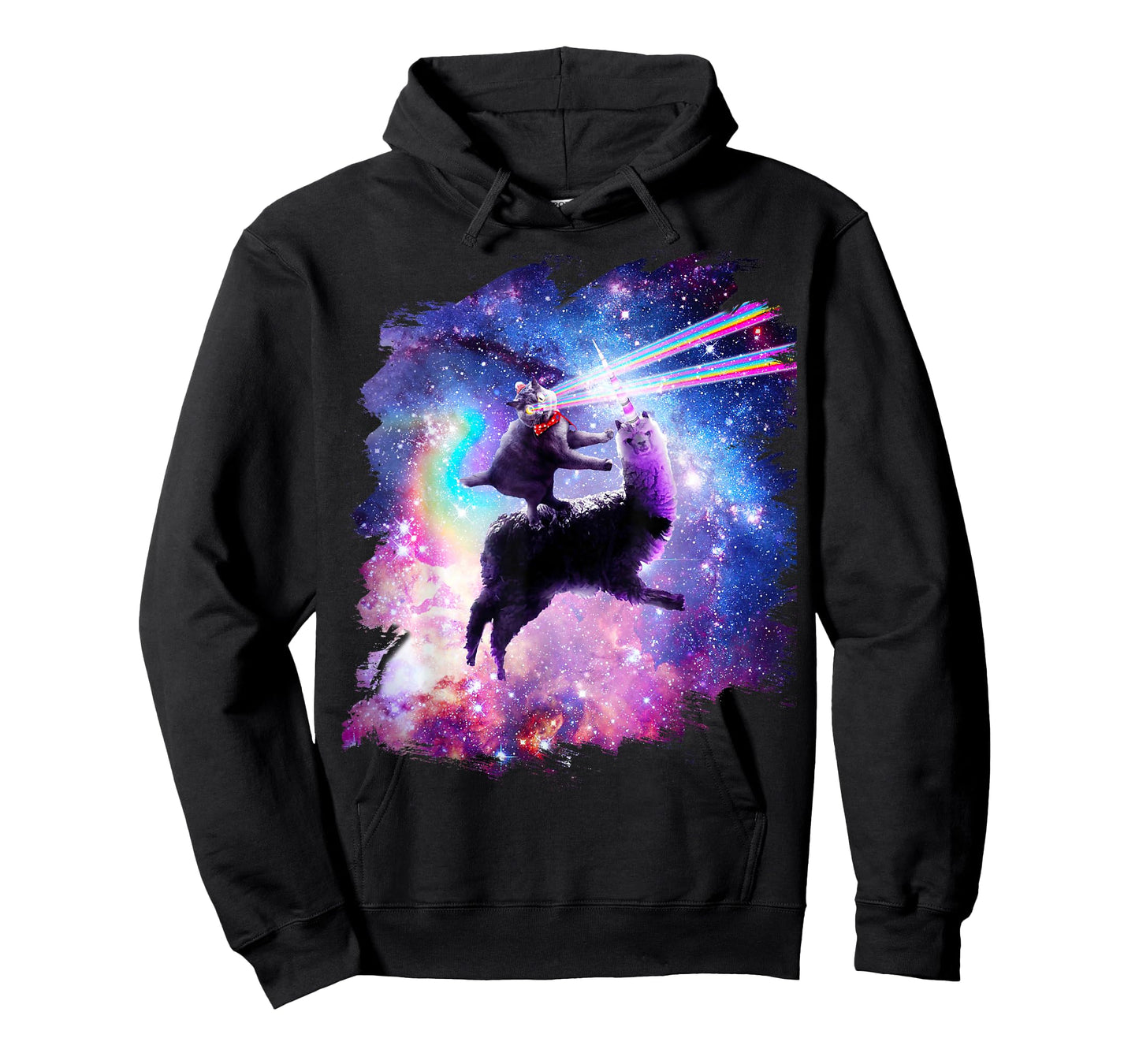 Laser Eyes Outer Space Cat Riding On Llama Unicorn T-Shirt