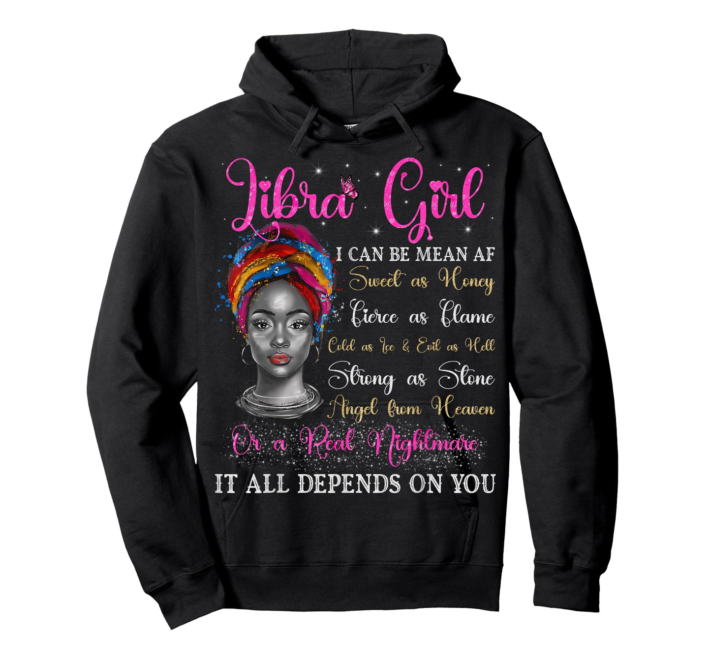 Libra Girl Black Queen Zodiac Birthday Afro Natural Woman T-Shirt