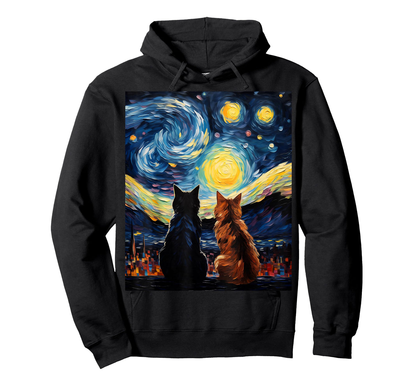 Funny Couples Cats Lover Starry Night Vincent Van Gogh Cat T-Shirt