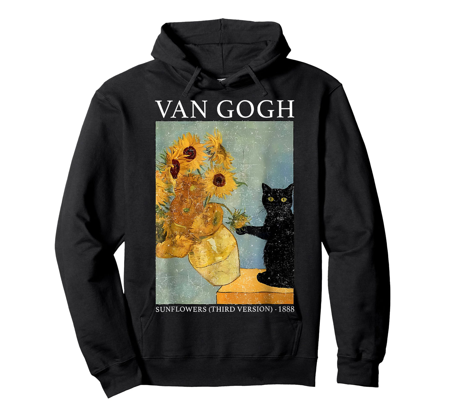 Van Gogh Black Cat with Sunflowers Funny Cat Men Women T-Shirt