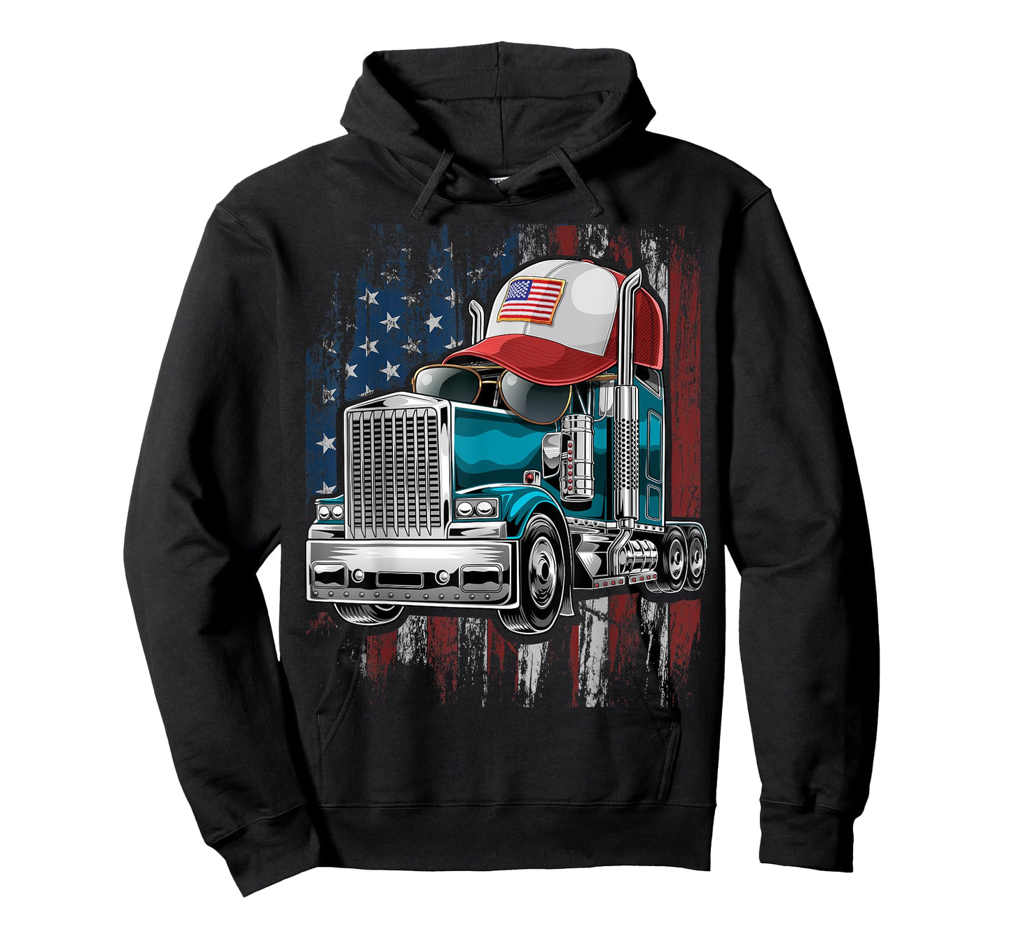 Trucker American Flag Trucker Hat Truck Driver Gift Men T-Shirt