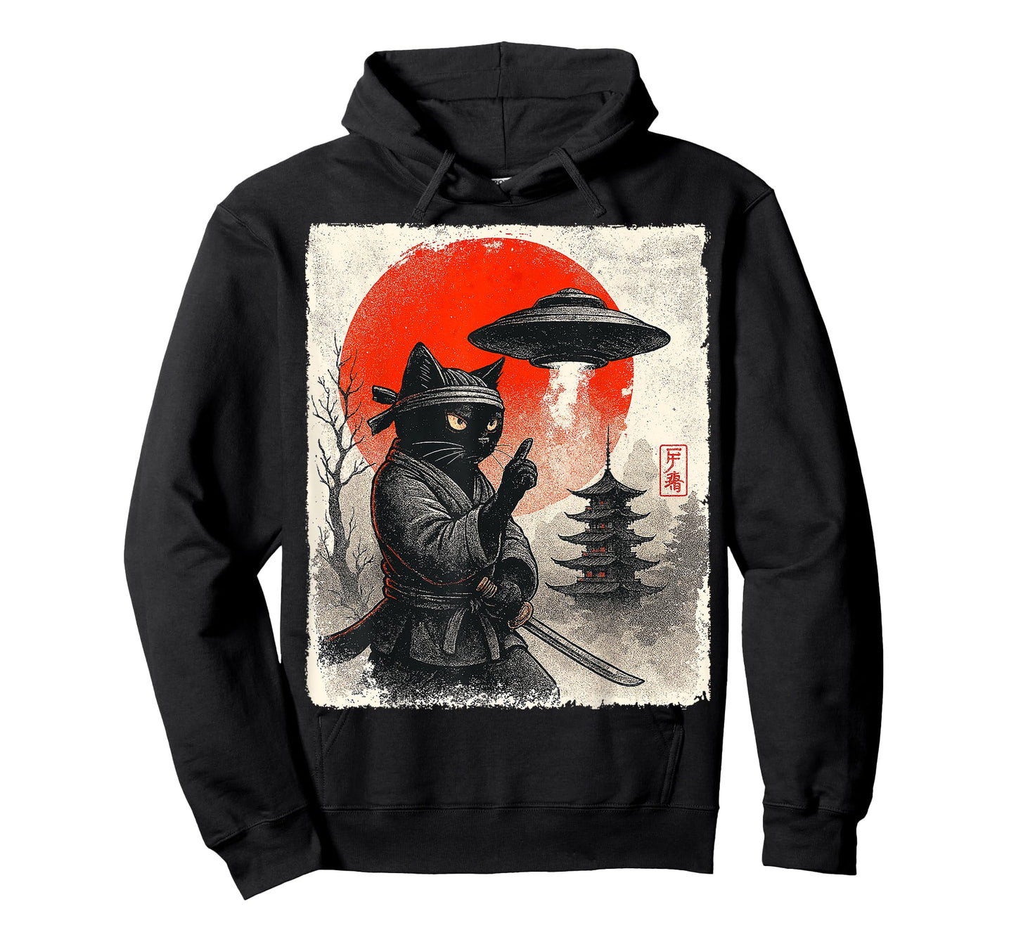 Samurai Ninja Cat Warrior UFO Japanese Anime Gifts Funny Cat T-Shirt
