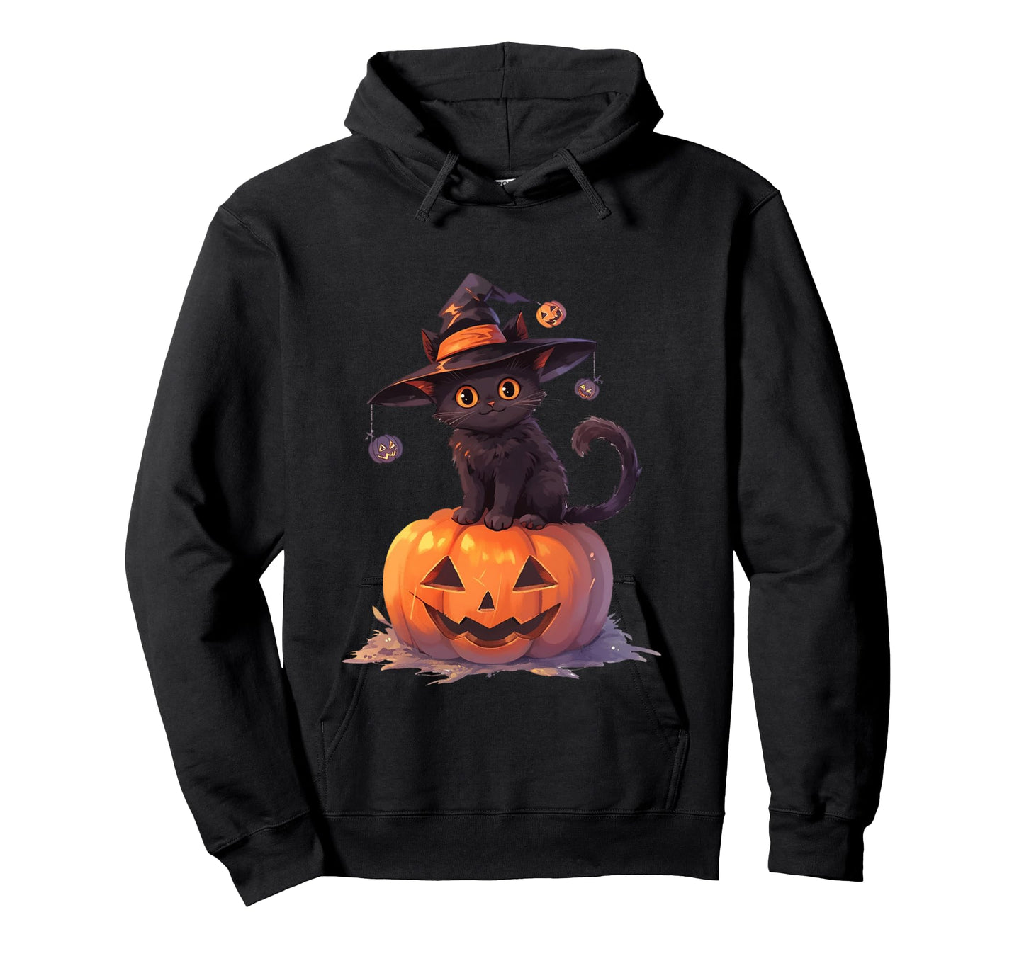 Cute Halloween Cat Witch Witch Cat On Pumpkin Long Sleeve T-Shirt