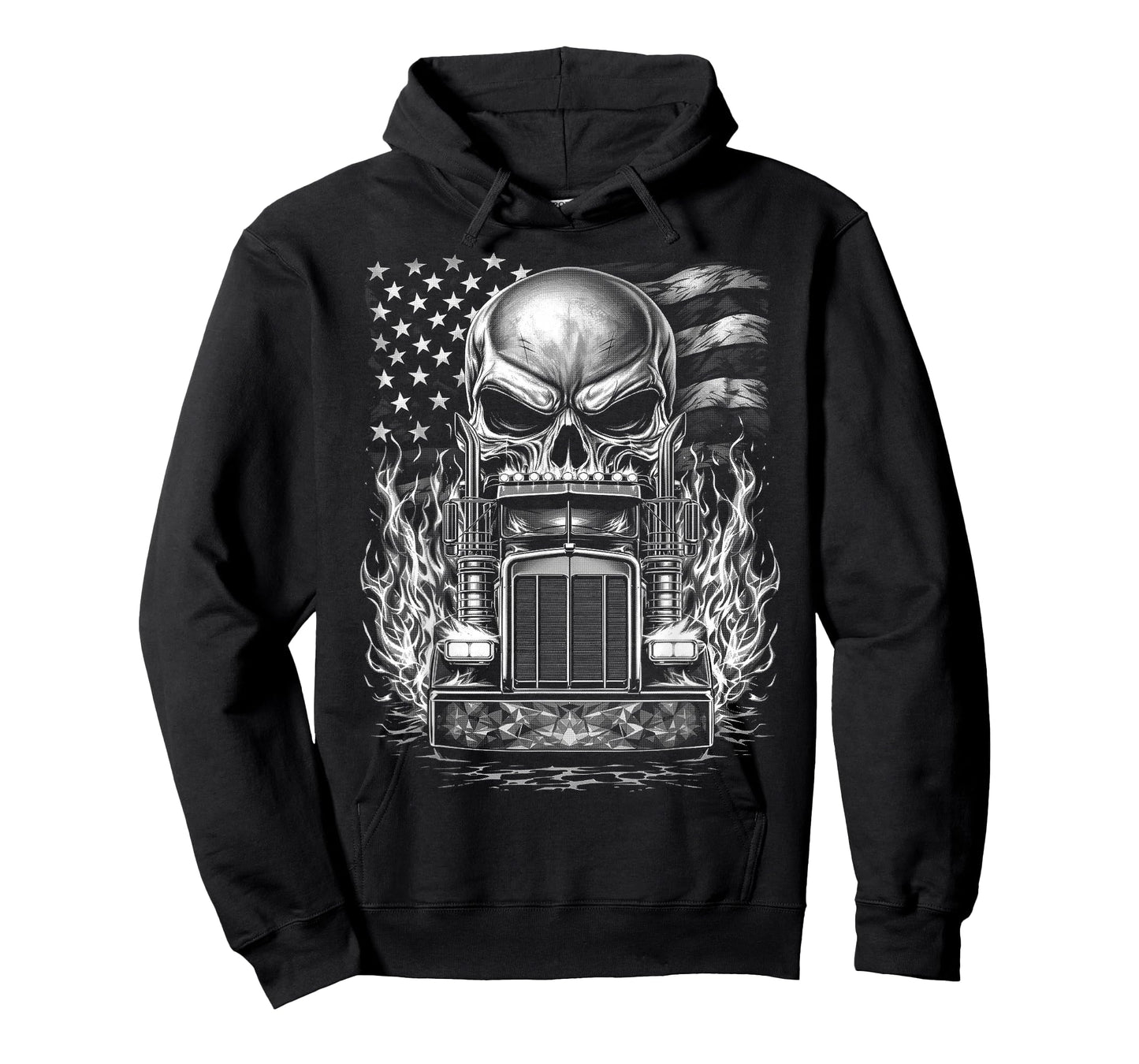 Trucker Patriotic American Flag Semi Truck Driver Skull T-Shirt