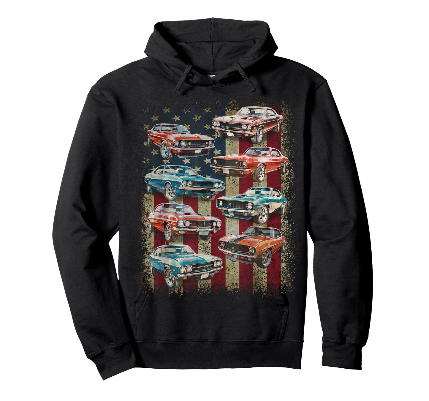 Classic Muscle Car Retro American Flag Patriotic Vintage T-Shirt