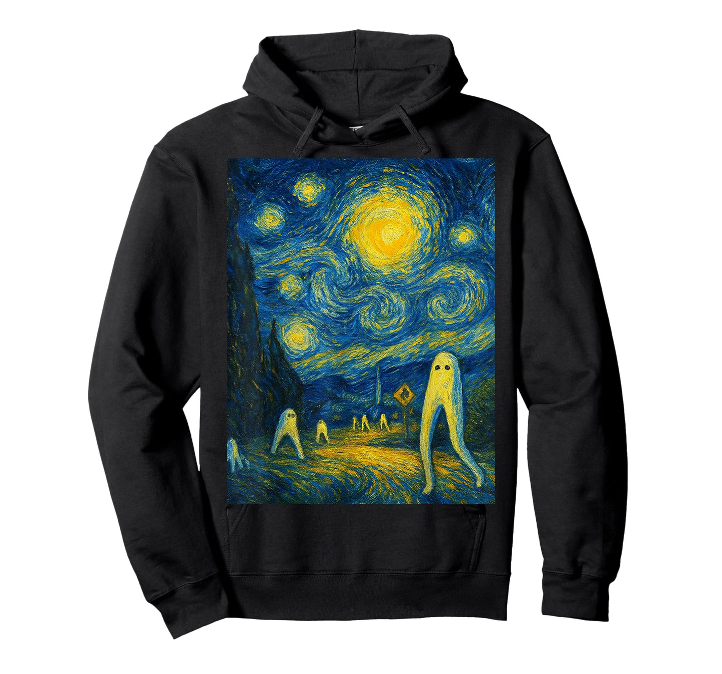 Starry Night Fresno Nightcrawler Van Gogh Halloween Cryptid T-Shirt