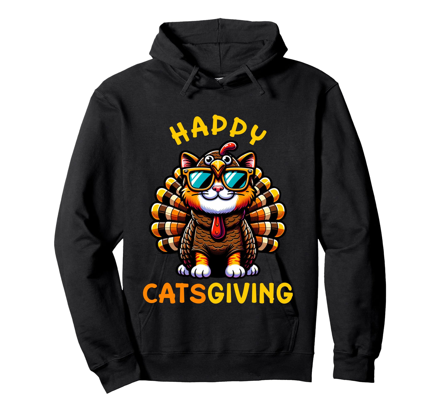 Happy Catsgiving Thanksgiving Funny Turkey Cat Long Sleeve T-Shirt