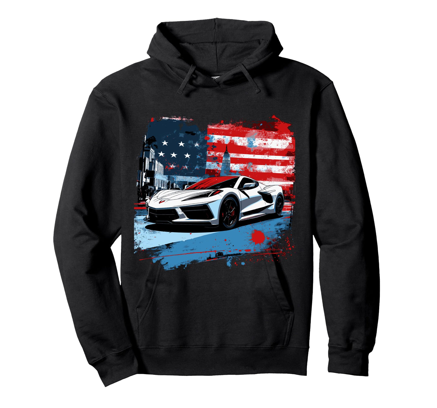 8th Gen C8 Vette Car Super Sports Car Patriotic USA Flag Long Sleeve T-Shirt