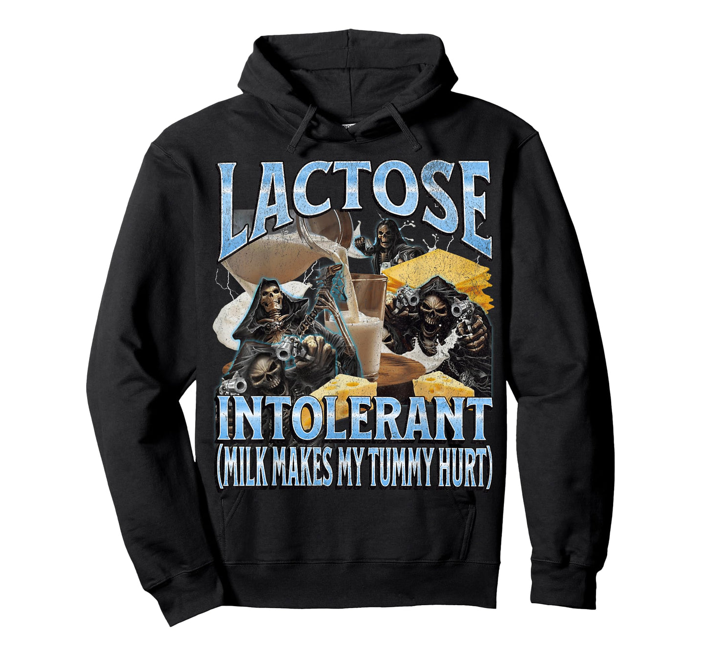Lactose Intolerant Funny Hard Skeleton Meme Bootleg Graphic T-Shirt