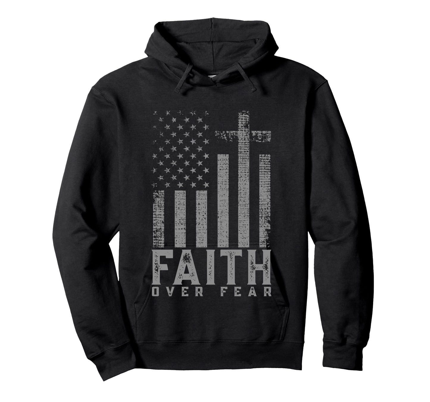 Faith Over Fear Cool Christian Cross American USA Flag Long Sleeve T-Shirt