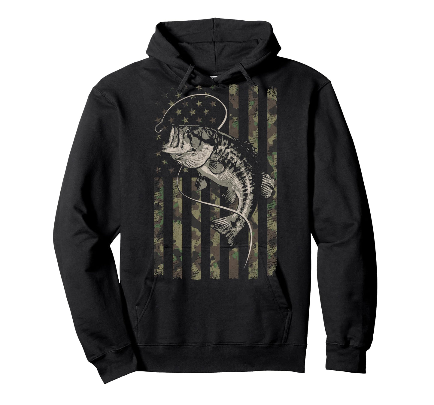Fishing Camo American Flag Bass Fish (Design on Back) Long Sleeve T-Shirt