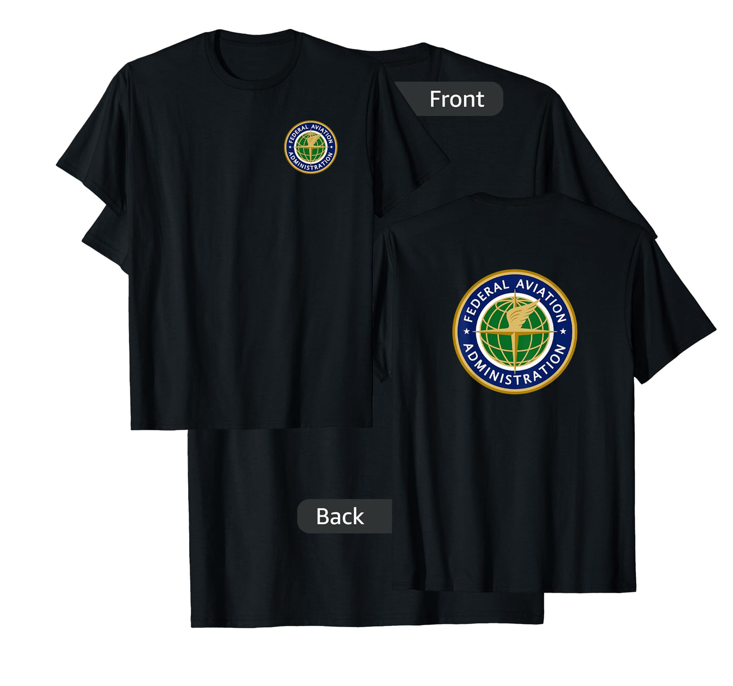 Federal FAA Shirts & Gifts Retired US FAA T-Shirt - Men's Aviation Theme Black Short Sleeve T-Shirt - Small