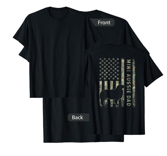 Mini Aussie Dad USA Flag Design On Back Of Clothing T-Shirt