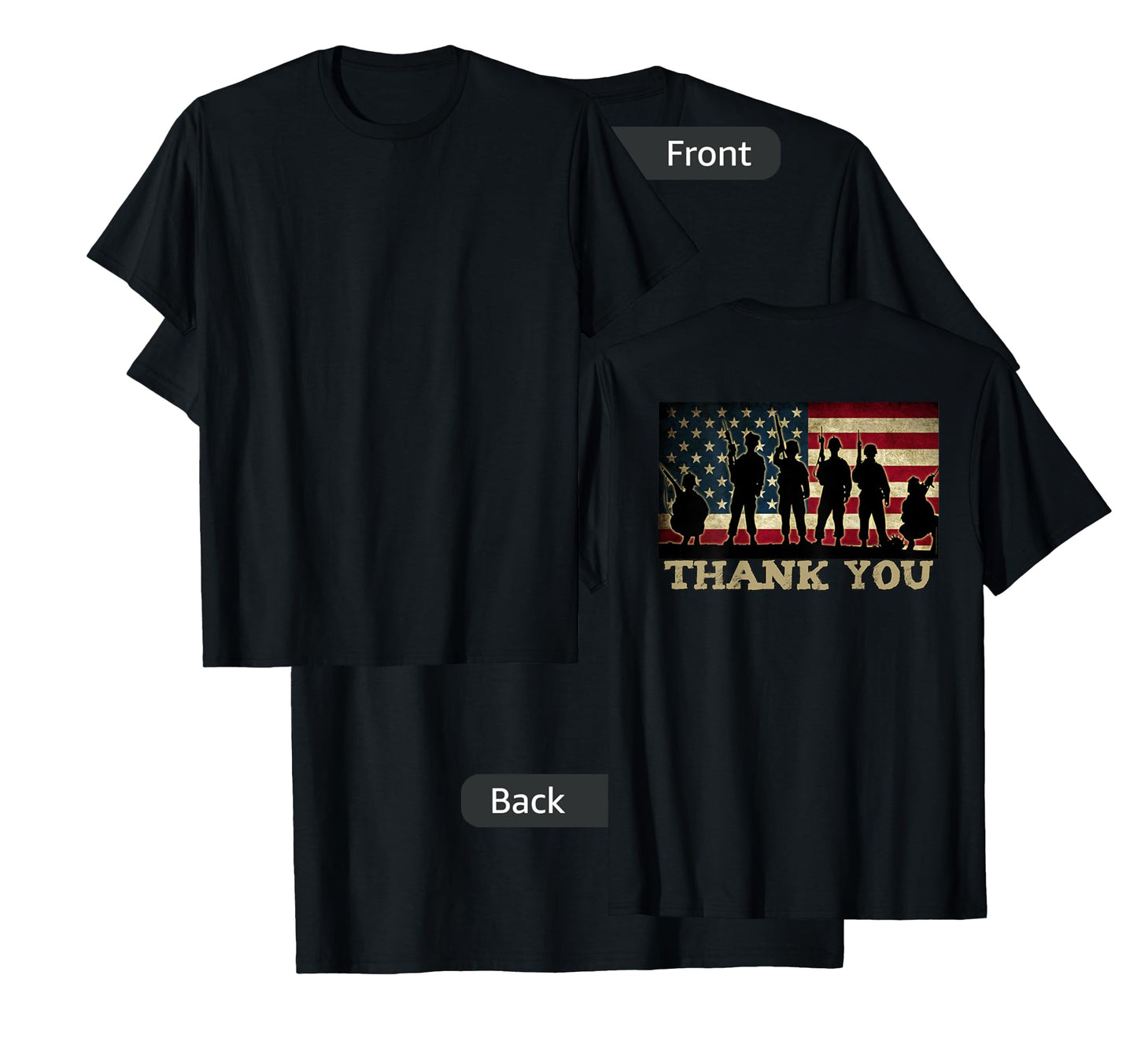 ON BACK THANK YOU Soldiers Veterans American Flag Military T-Shirt for Women Kids Men