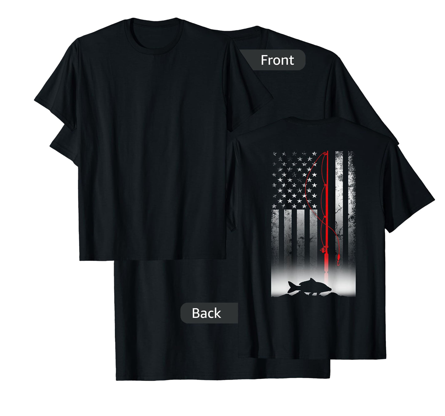 Fishing Pole American Flag Gift for Patriotic Fisherman T-Shirt Small