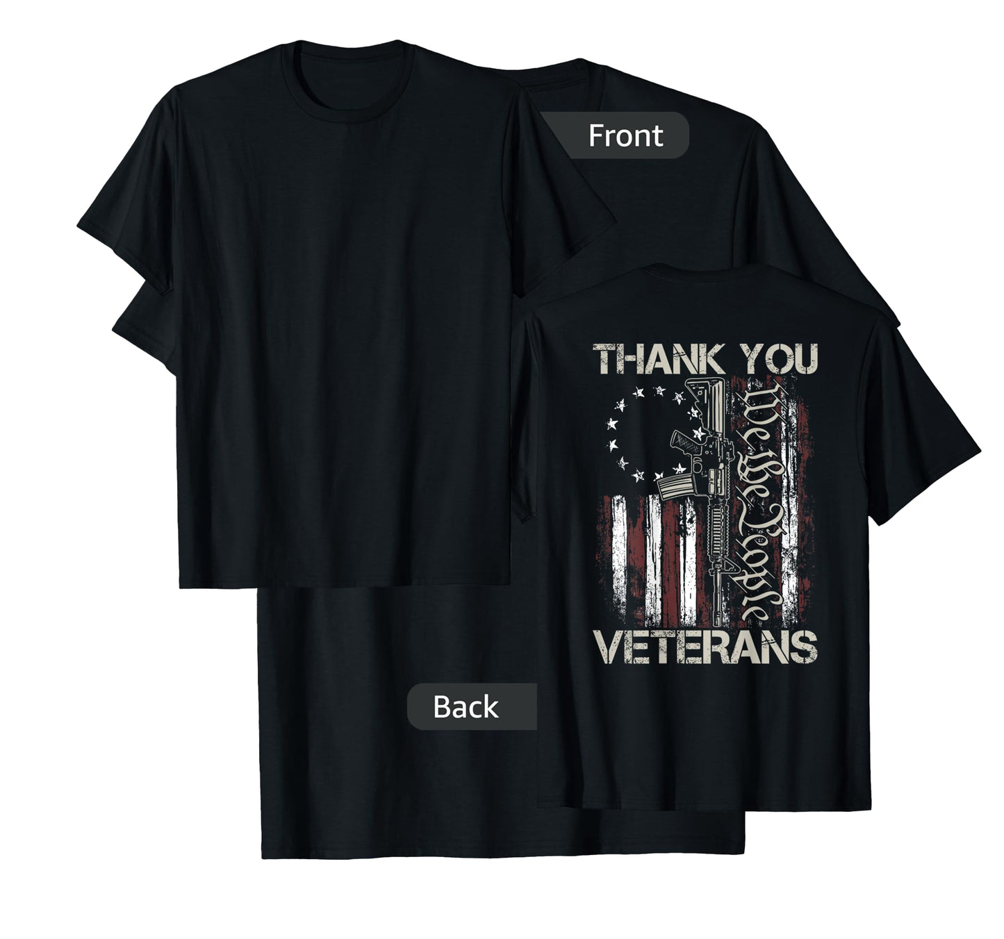 USA Veteran Gun American Flag Thank You Veterans (on back) Women Men T-Shirt