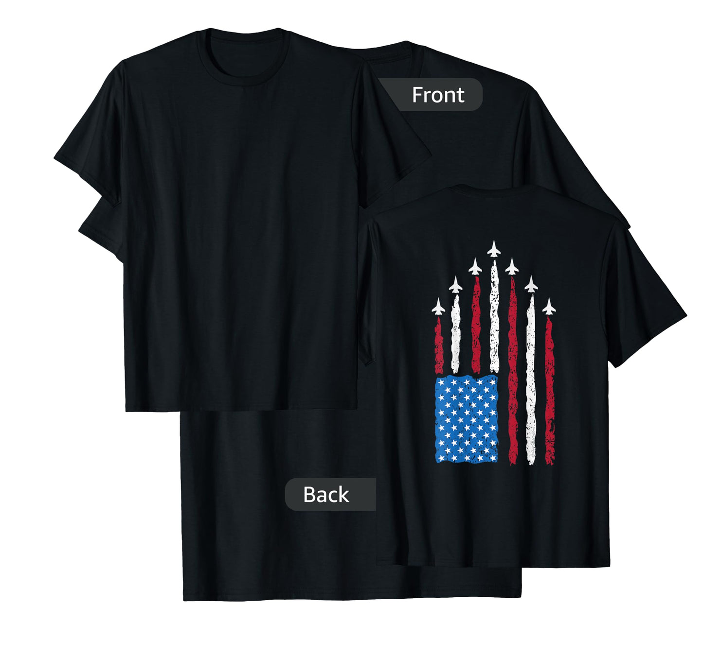 On Back Patriotic USA Flag Fighter Jets Military 4th of July T-Shirt