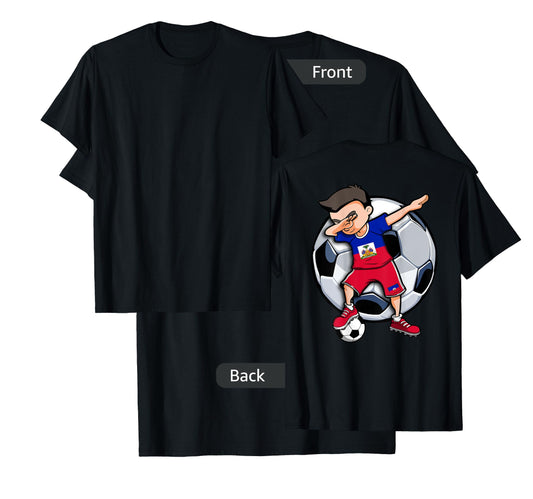 Dabbing Soccer Boy Haiti Football Fans Jersey Haitian Flag T-Shirt