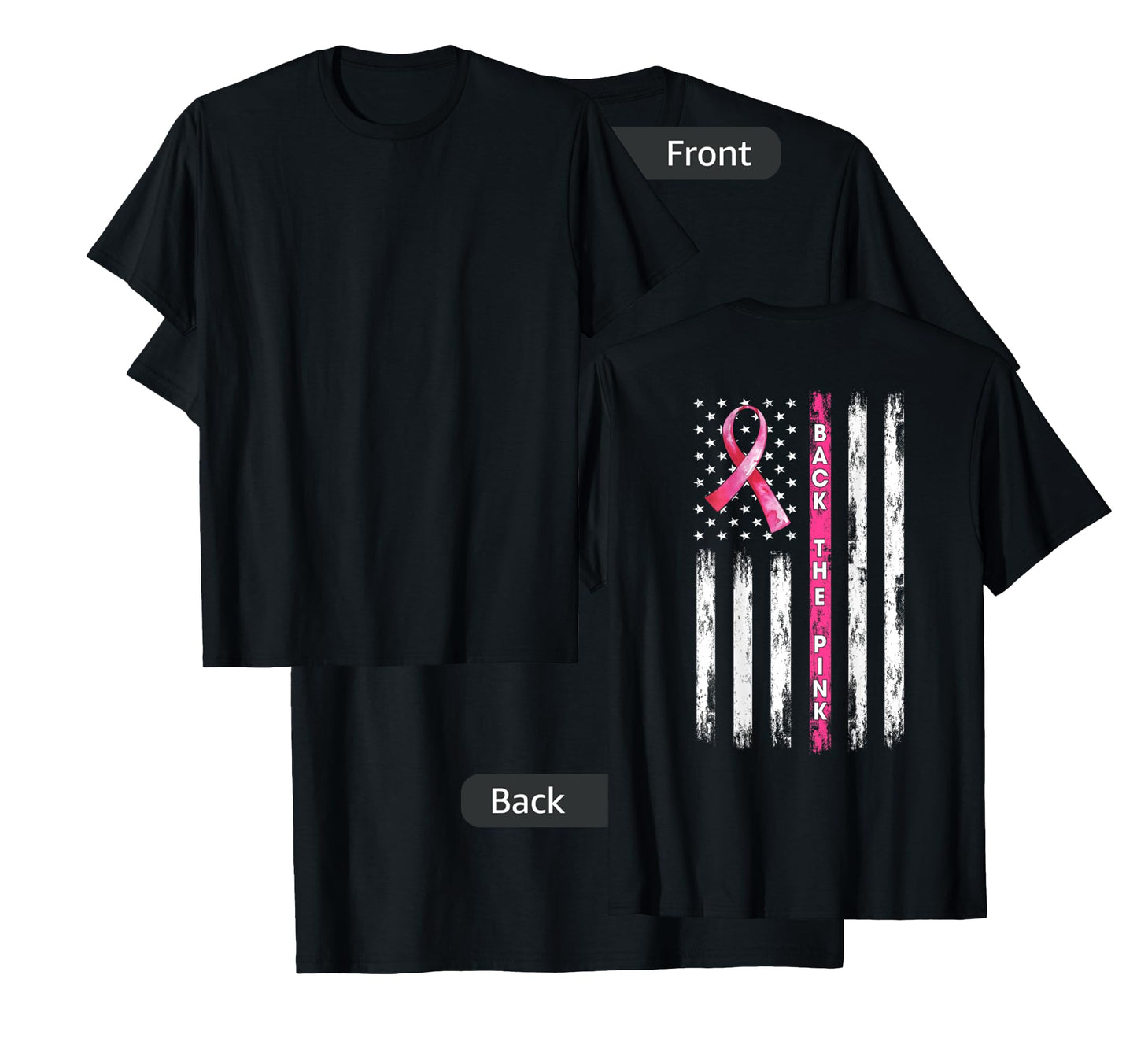 Back The Pink Ribbon American Flag Breast Cancer Awareness T-Shirt Small