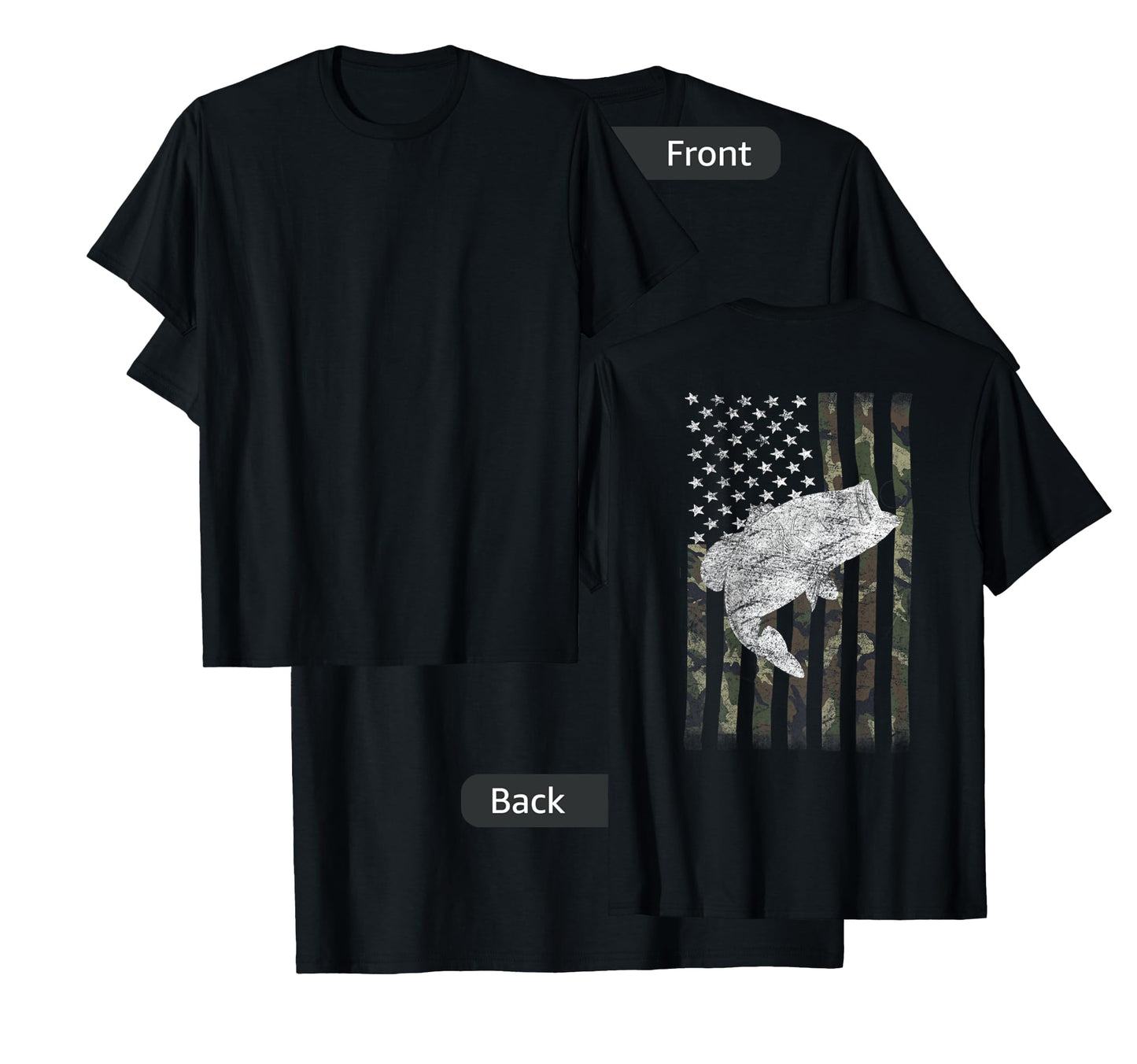 Bass Fishing American Camo USA Flag for Fisherman (on Back) T-Shirt Small