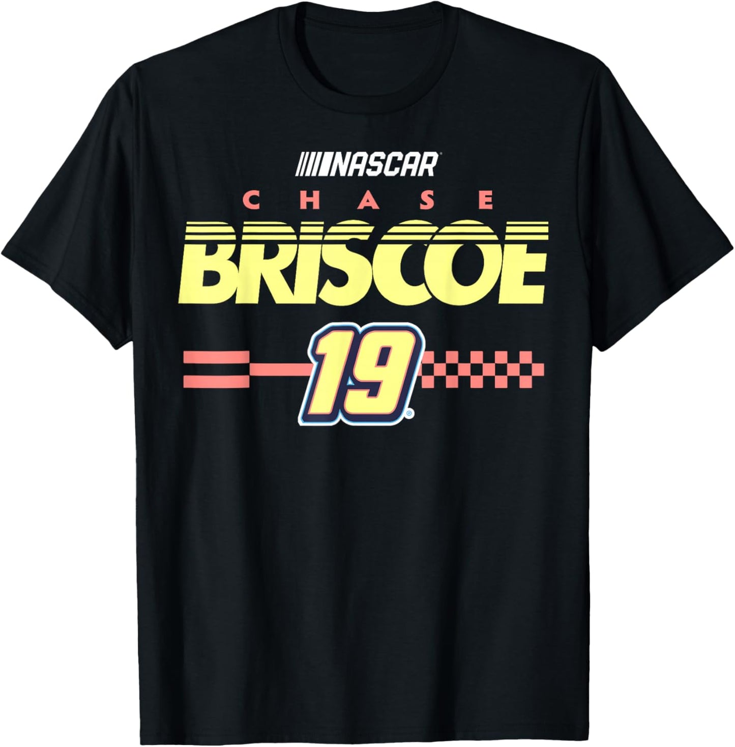 NASCAR Chase Briscoe No. 19 Checkered Pattern Start Line T-Shirt - T-Shirt | Black