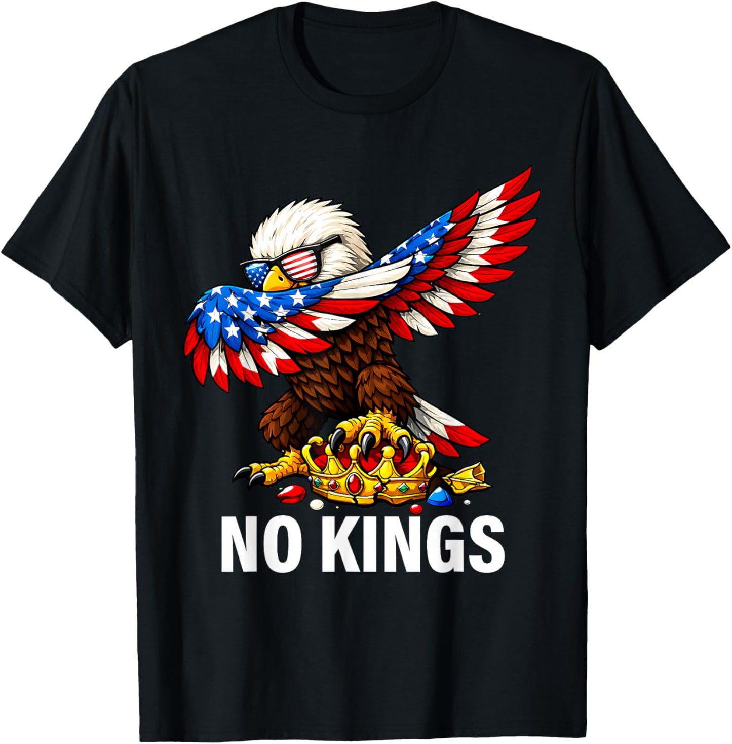 No Kings in America Shirt USA Flag Eagle Patriotic No Kings T-Shirt - T-Shirt | Black
