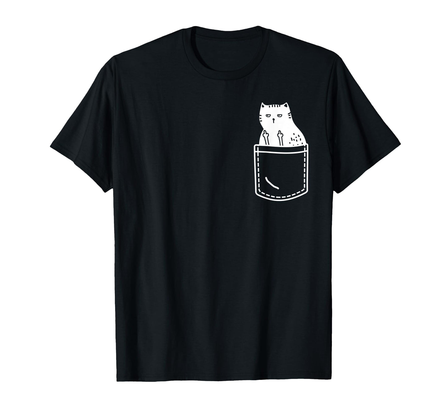 Funny Cat Flipping Off Pocket Tee Design Middle Finger Cats T-Shirt