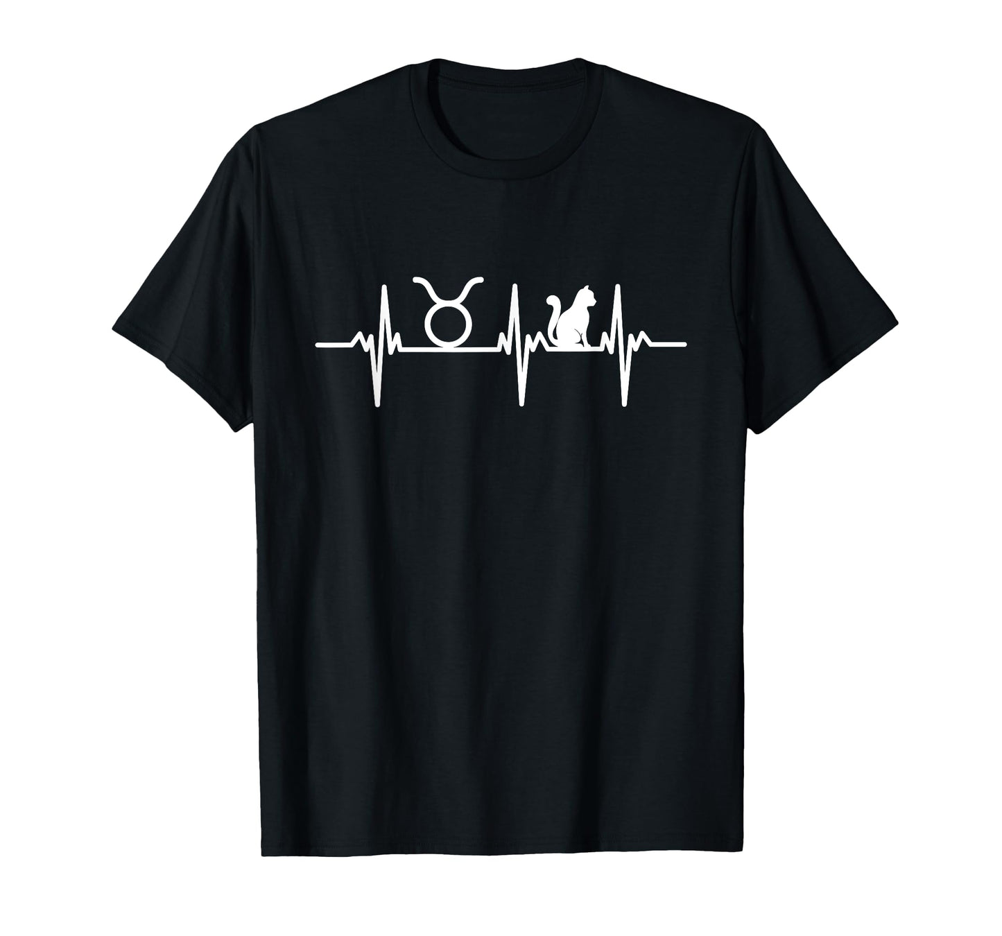 Heartbeat Motif Zodiac Horoscope Taurus And Cat Men Women Girls Kids T-Shirt