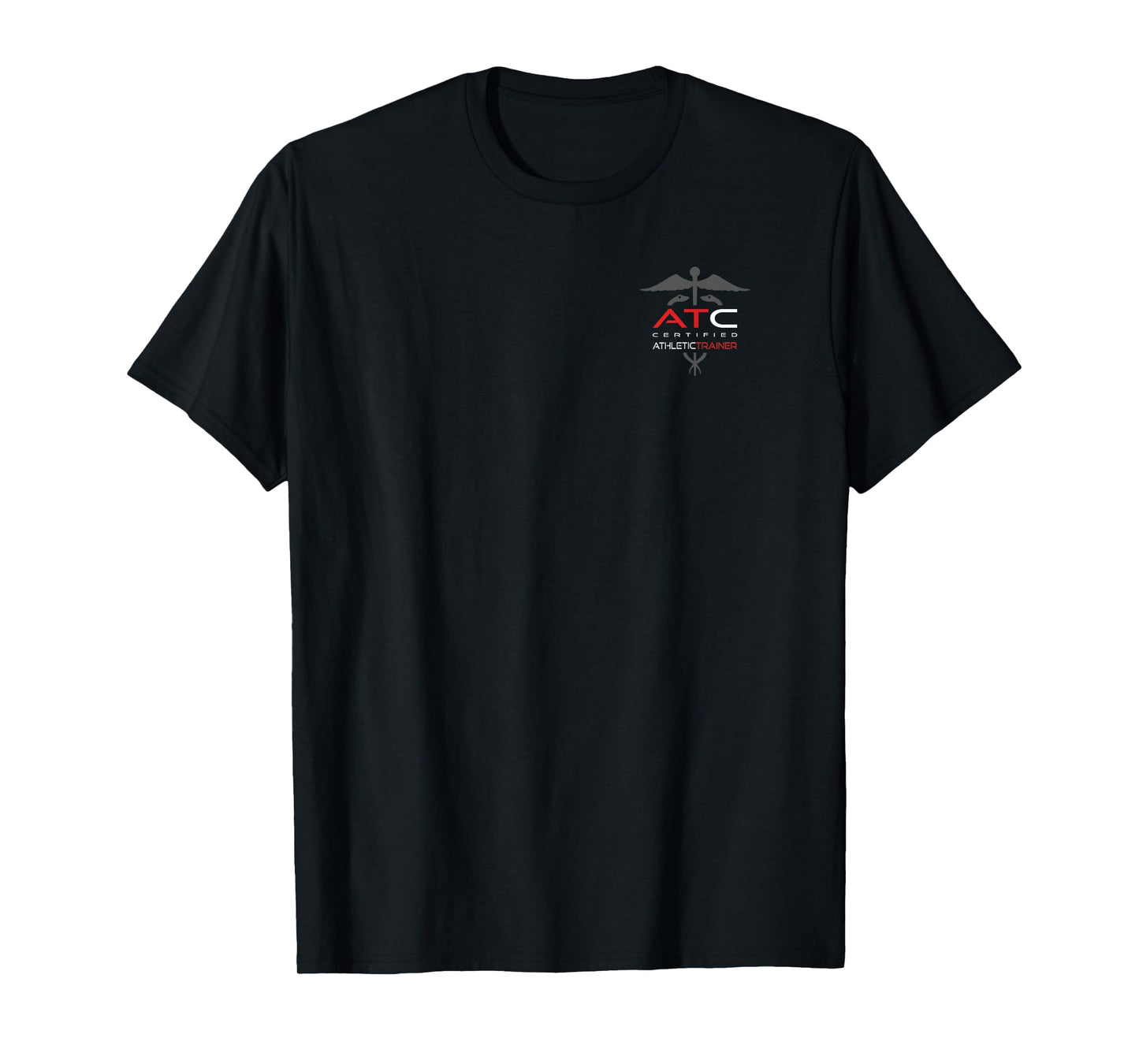 Athletic Trainer - AT - Professional Front/Back AT T-Shirt, Small, Black