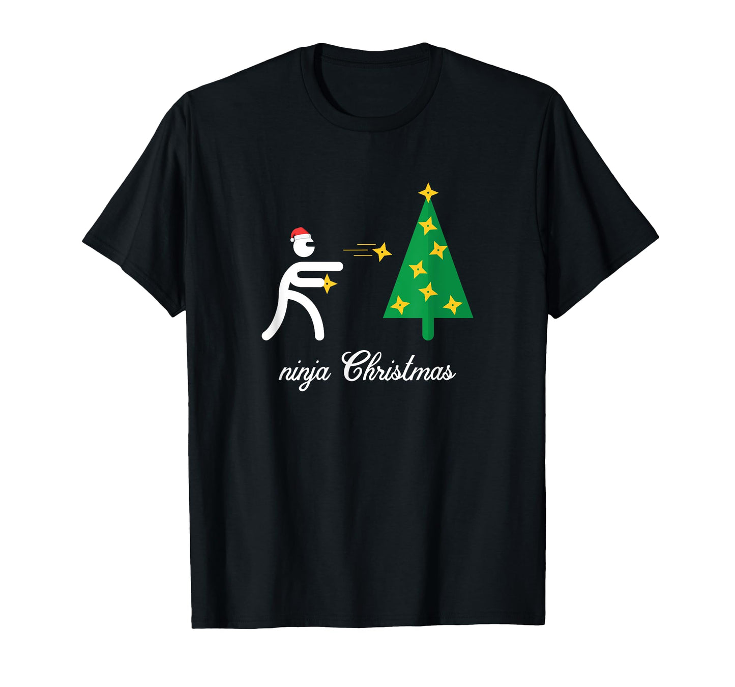 Ninja Christmas Tree Throwing Stars T-Shirt