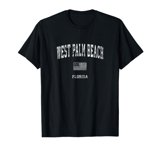 West Palm Beach Florida FL T-Shirt Vintage American Flag Tee Women Kids Men T-Shirt