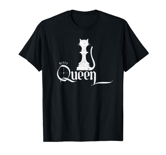 Classic Chess and Cat Design, kitty, Queen and womens tee T-Shirt