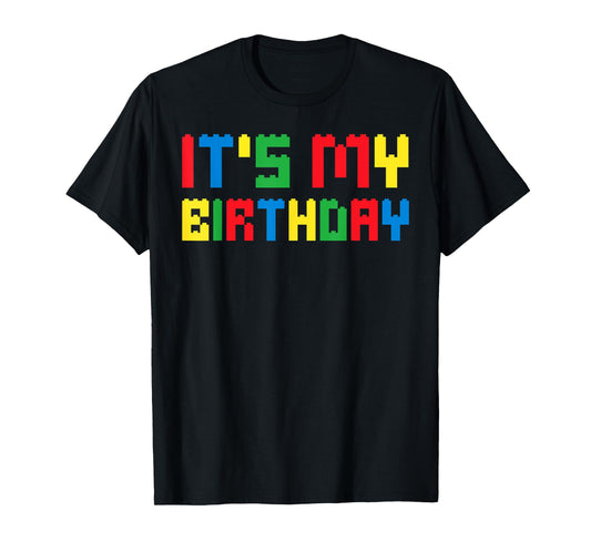 Cute It's My Birthday Shirt for Block Building Boys Kids T-Shirt