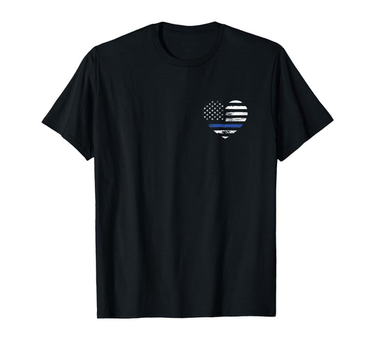 Police Officer Support Thin Blue Line Flag Heart T-Shirt