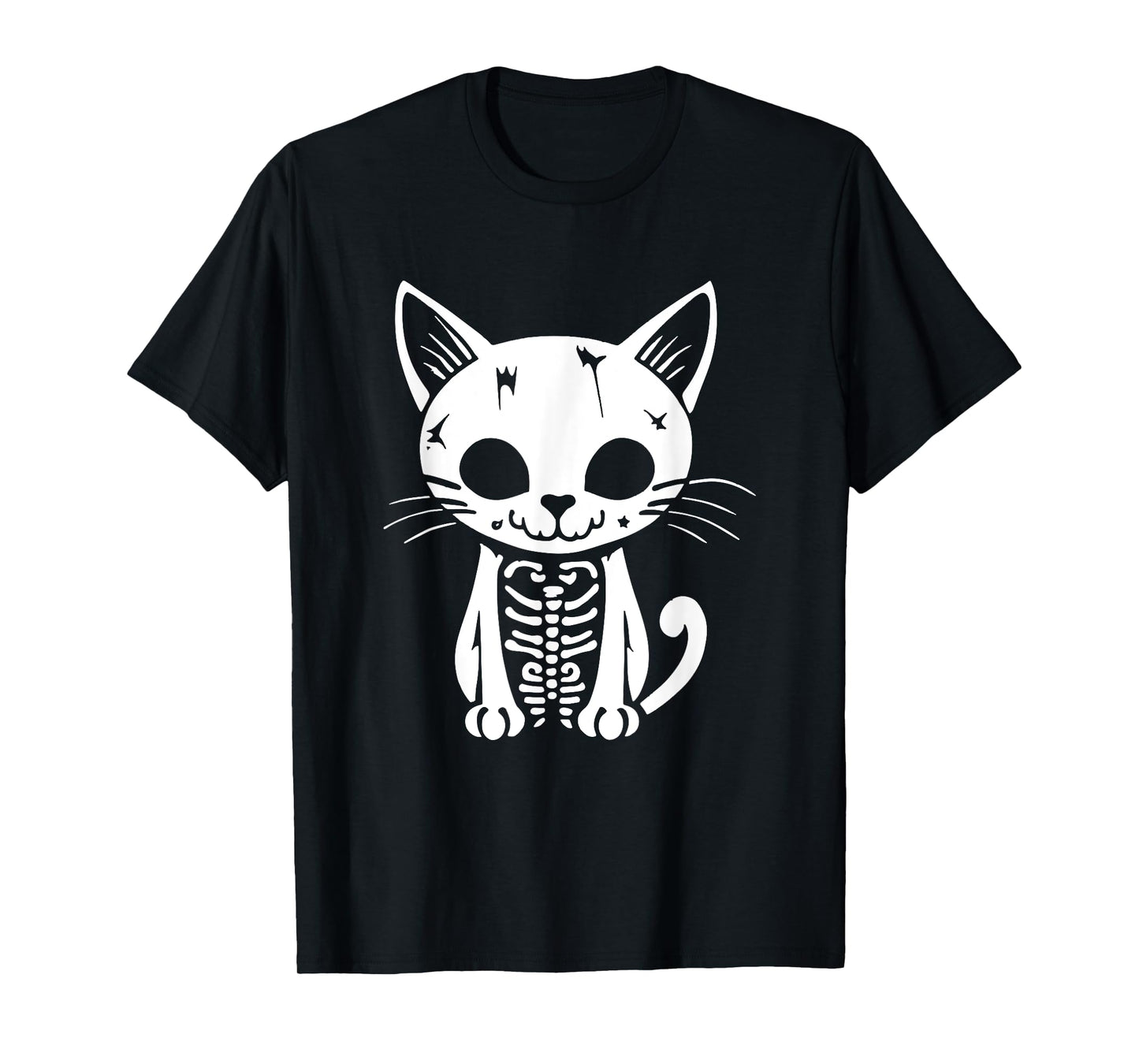 Funny Halloween Skeleton Cat Kitty Costume Skull Cat T-Shirt for Men Women Kids