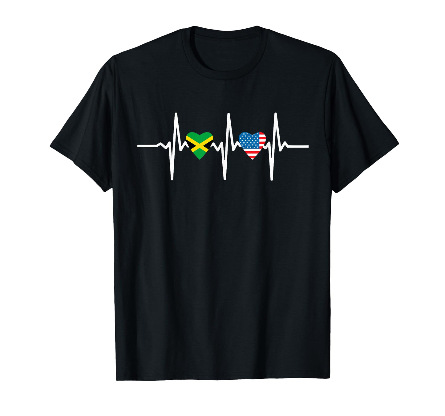 Half American Jamaican Usa America Jamaica Flag Heartbeat T-Shirt