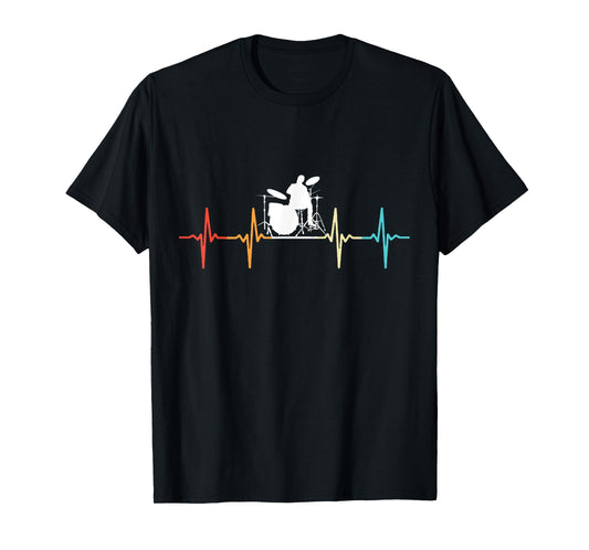 Music Drums Vintage Band Drummers Playing Drums Heart Beat T-Shirt