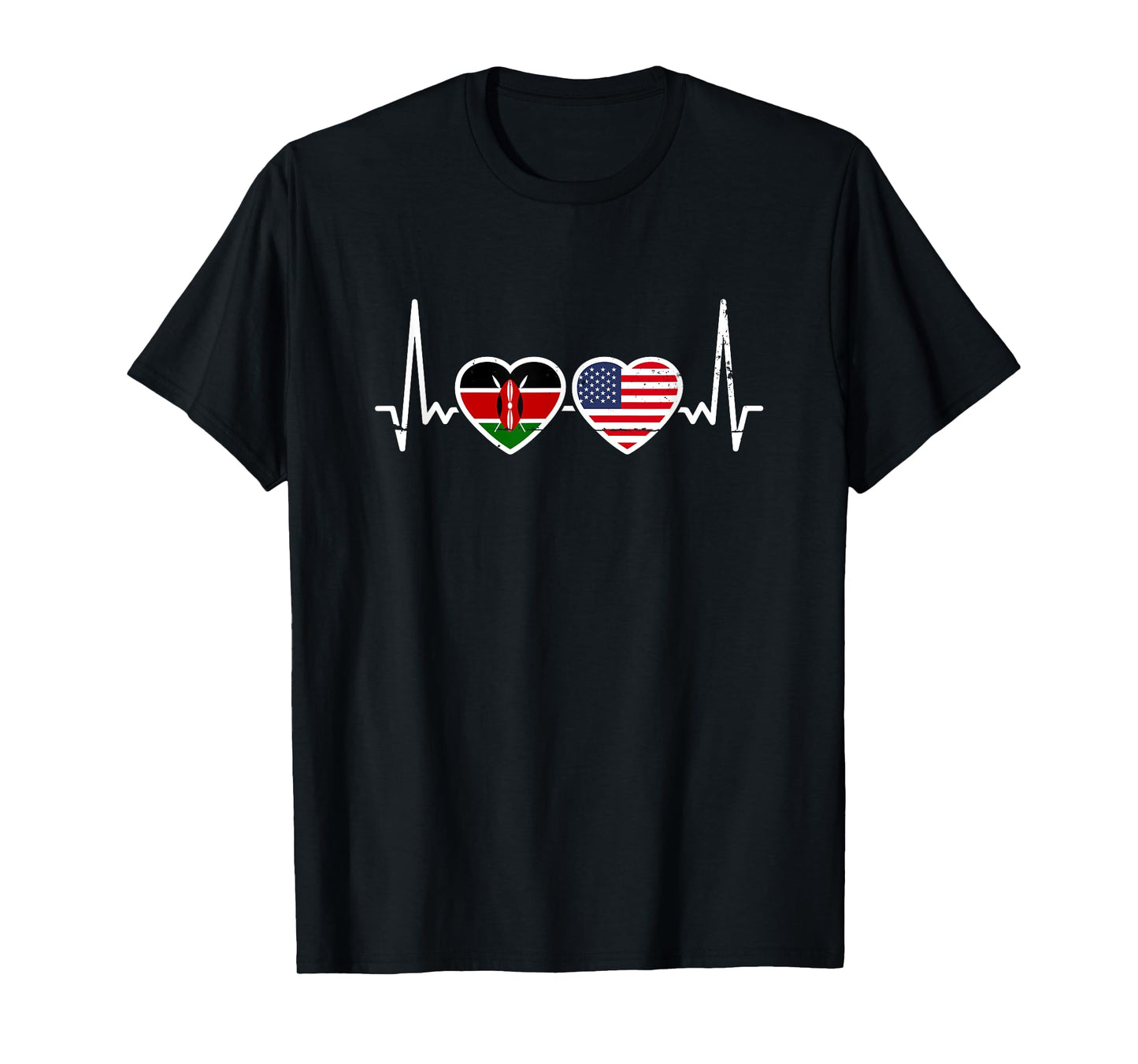 Kenya USA Vintage Heartbeat Flag American Kenyan T-Shirt