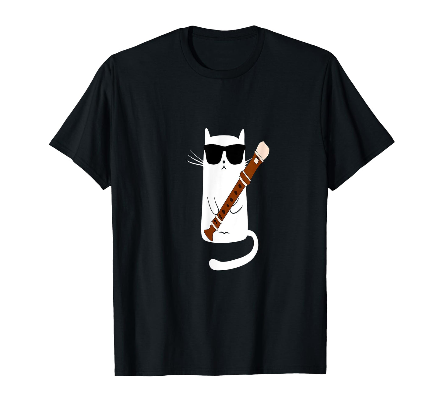 Funny Cat Wearing Sunglasses Playing Recorder Men Women Girls Kids T-Shirt