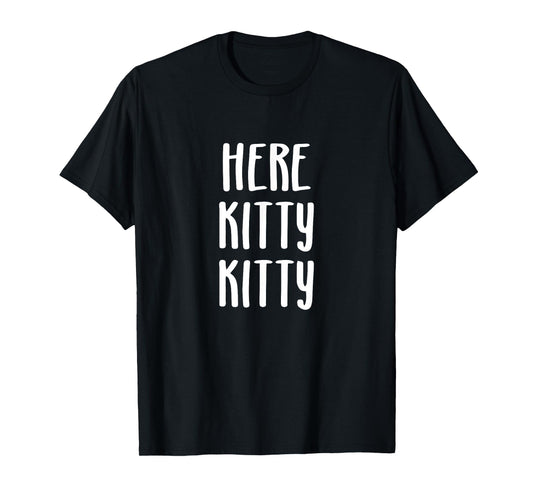 Critterz Kitty Cat Designs Here Kitty Kitty T-Shirt - Unisex-Adults, Black, Small, Short Sleeve