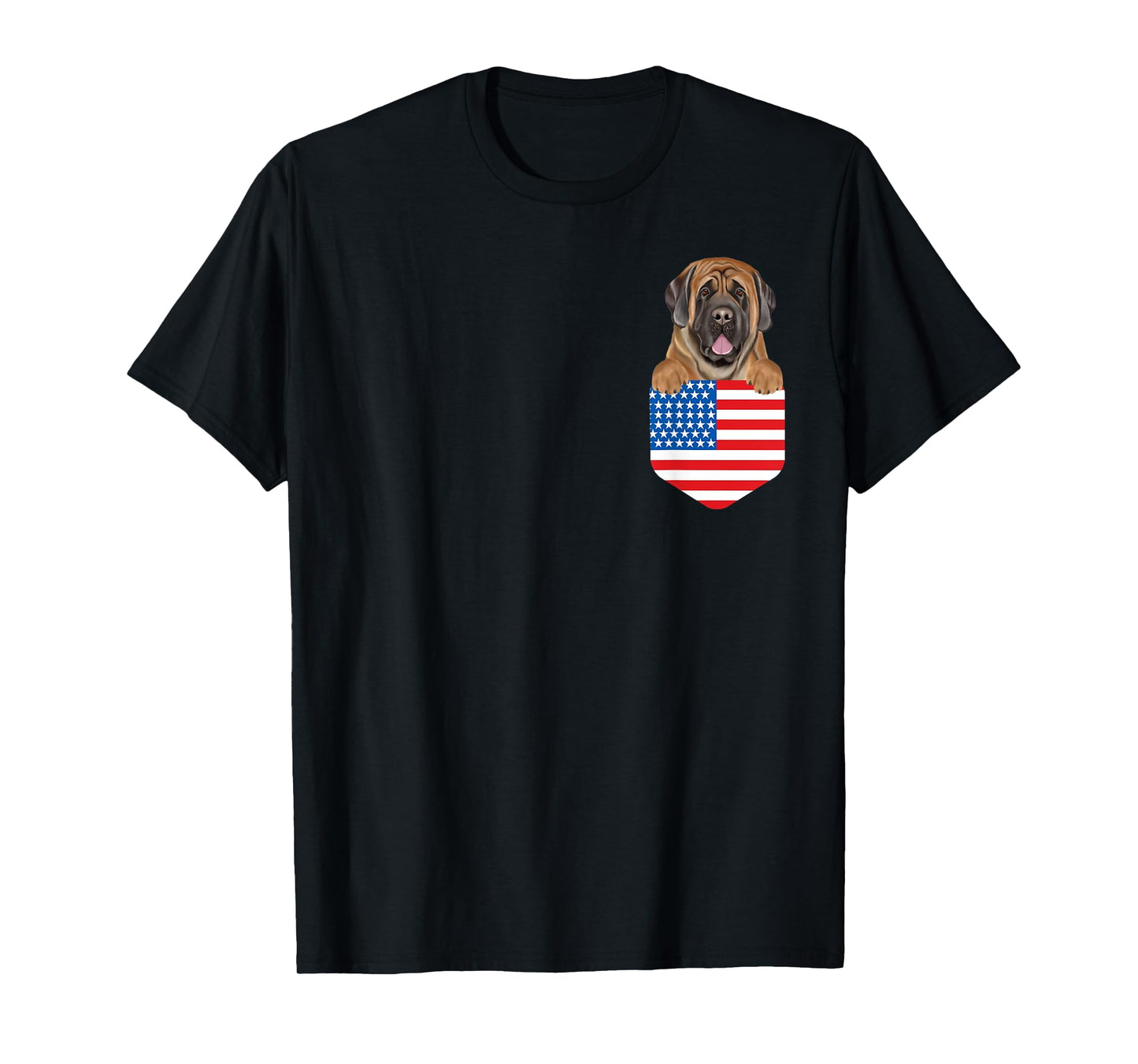 America Flag Mastiff Dog In Pocket T-Shirt