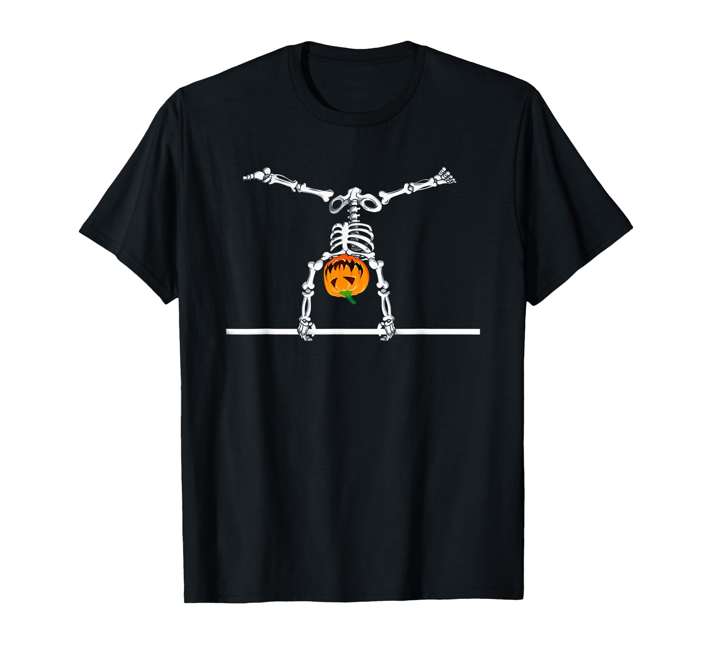 Skeleton Gymnastics Halloween Pumpkin Horizontal Bar T-Shirt