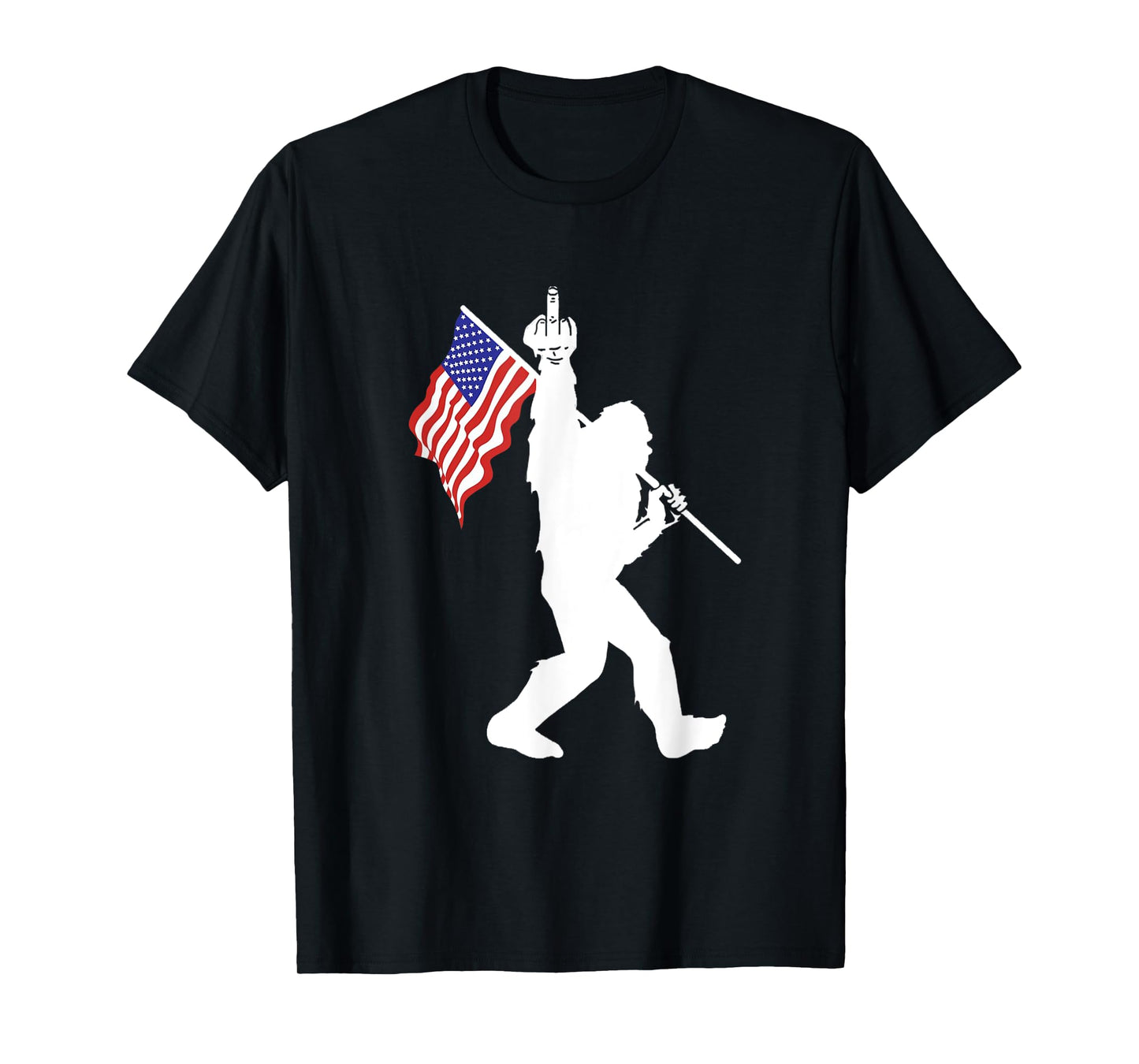 Funny Bigfoot Middle Finger USA Flag Sasquatch Believers T-Shirt