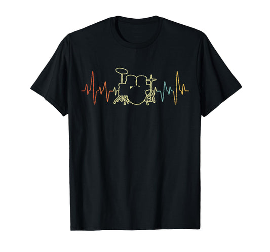 Funny Drum Heartbeat Drummer Drumming Drum Sticks Retro T-Shirt