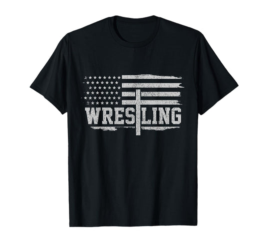 Christian Wrestling American Flag Vintage Patriotic Wrestler T-Shirt